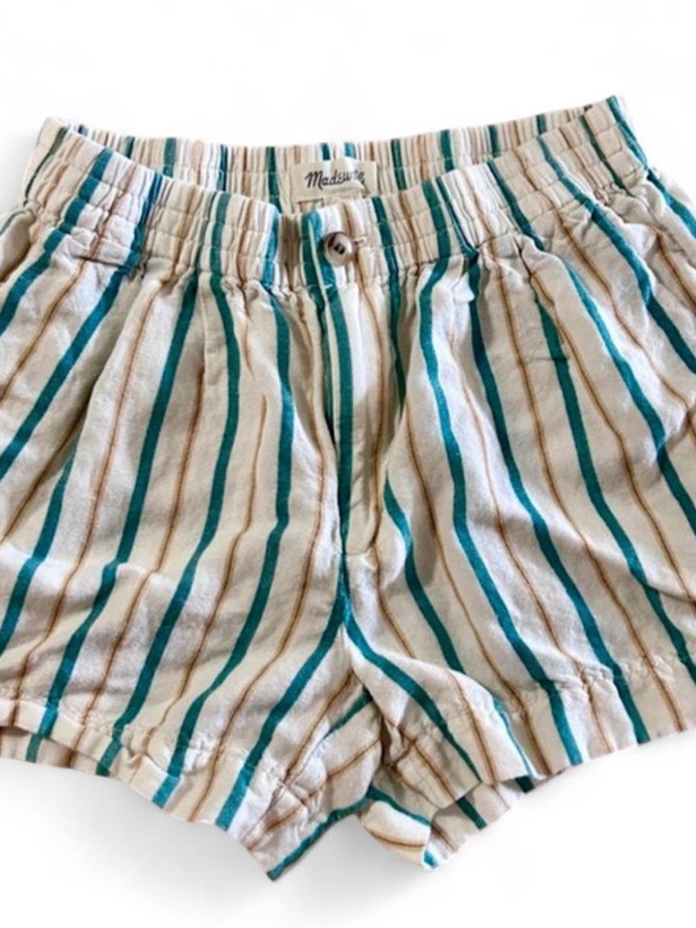 Madewell Cream Linen-Blend Coastal Casual XS Shorts | Fair Trade | Teal & Brown